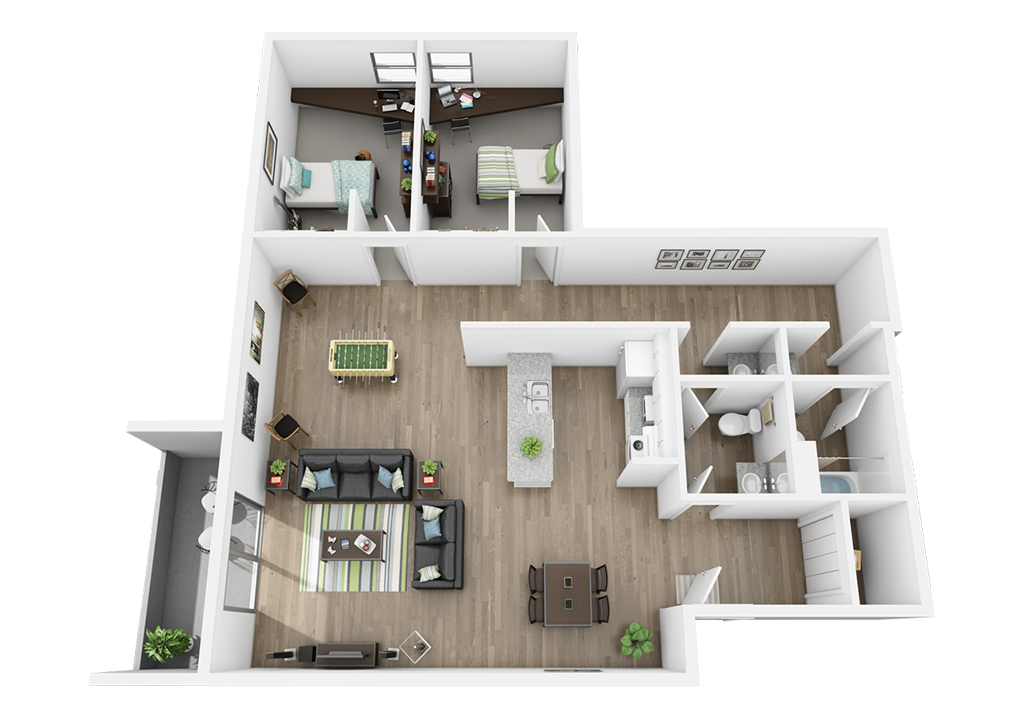 Floor plan for 2 beds, 1.5 baths, 1000 sqft